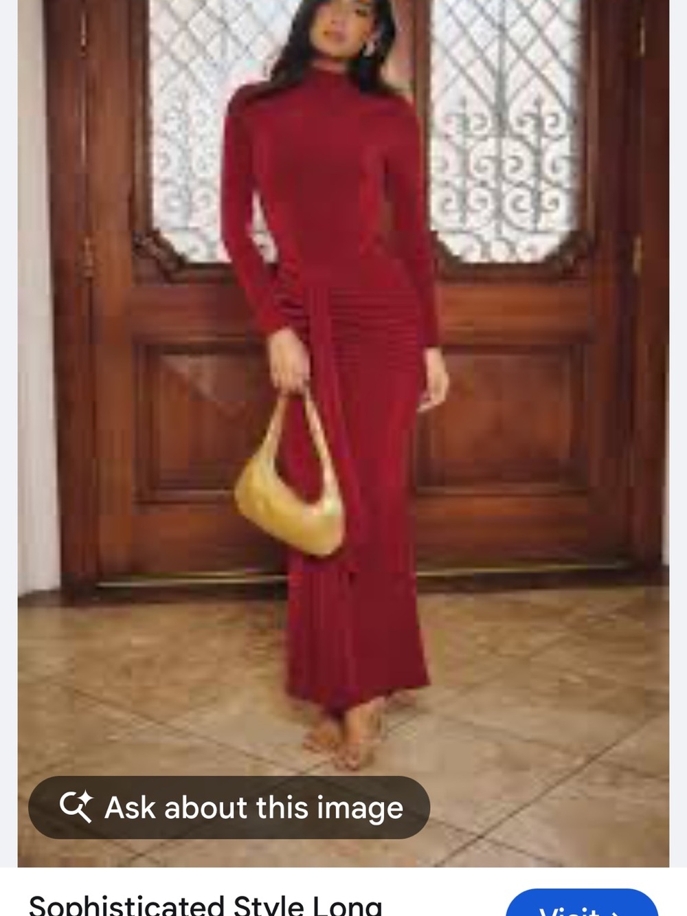 Hello Molly Wine Red High-Neck Long Sleeve Maxi Dress